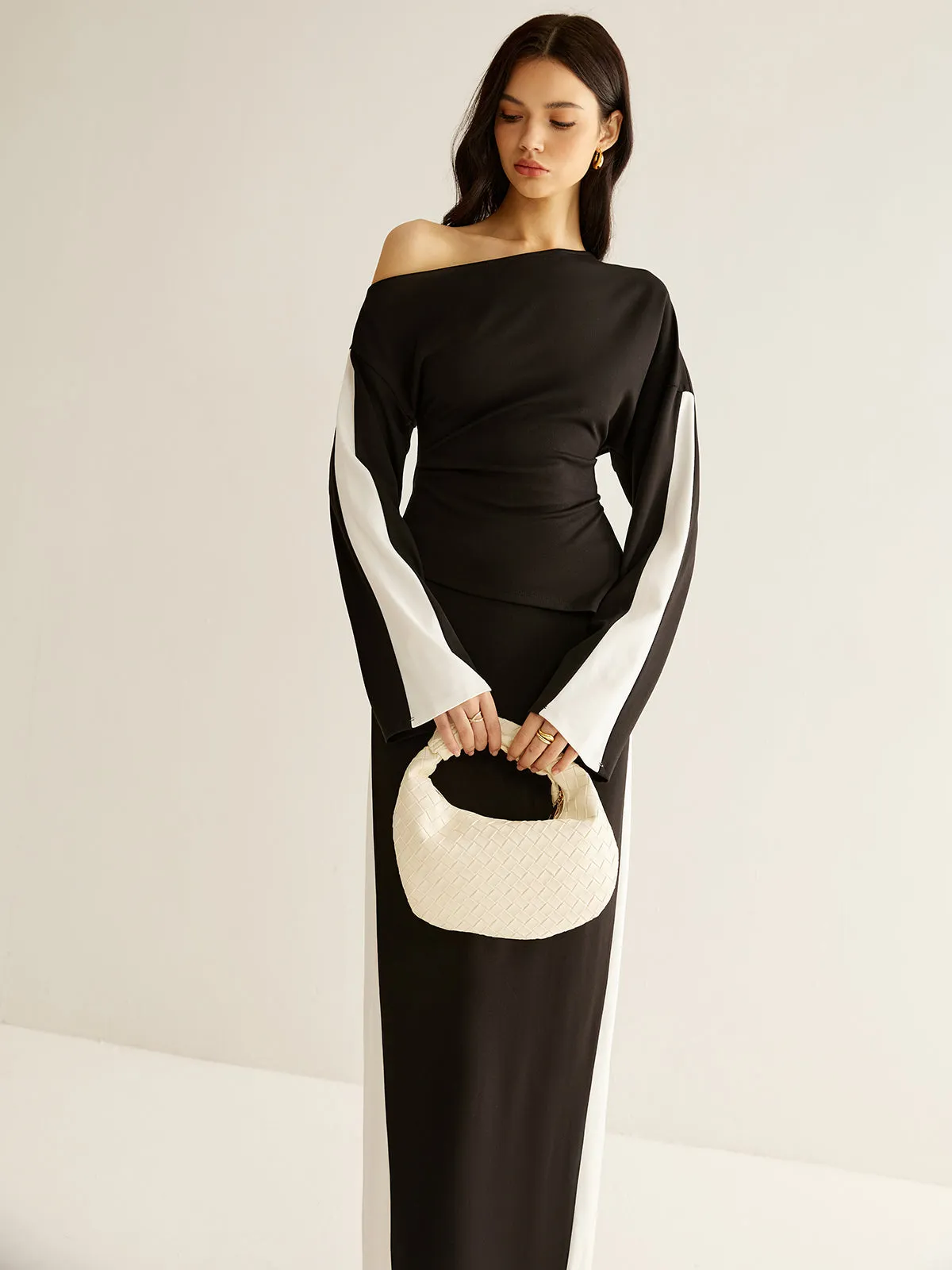 Asymmetrical Color Block Jersey Blouse sold by COMMENSE product image thumbnail 4