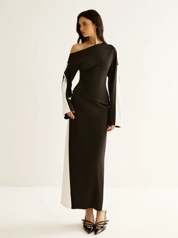 Color Block Zipper Jersey Skirt sold by COMMENSE