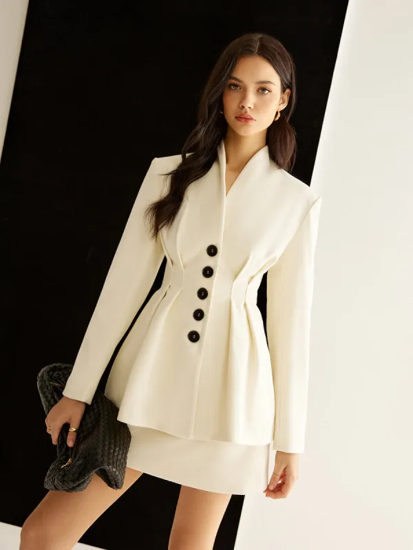 Elegant Pleated Button Blazer sold by COMMENSE