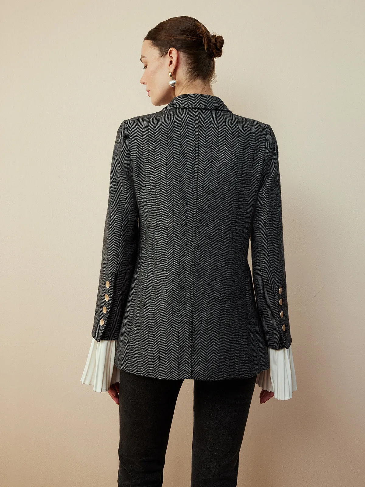 Wool-Blend Chevron Tweed Fit Blazer sold by COMMENSE product image thumbnail 4