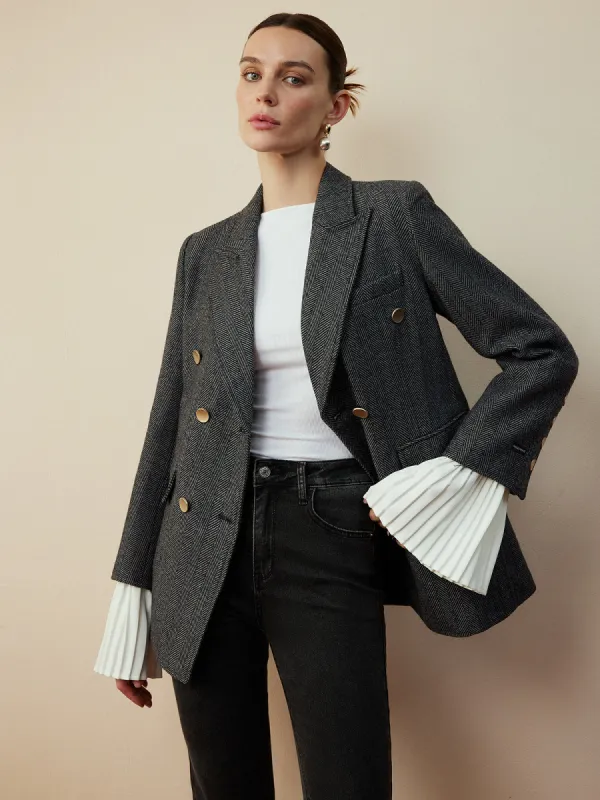 Wool-Blend Chevron Tweed Fit Blazer sold by COMMENSE