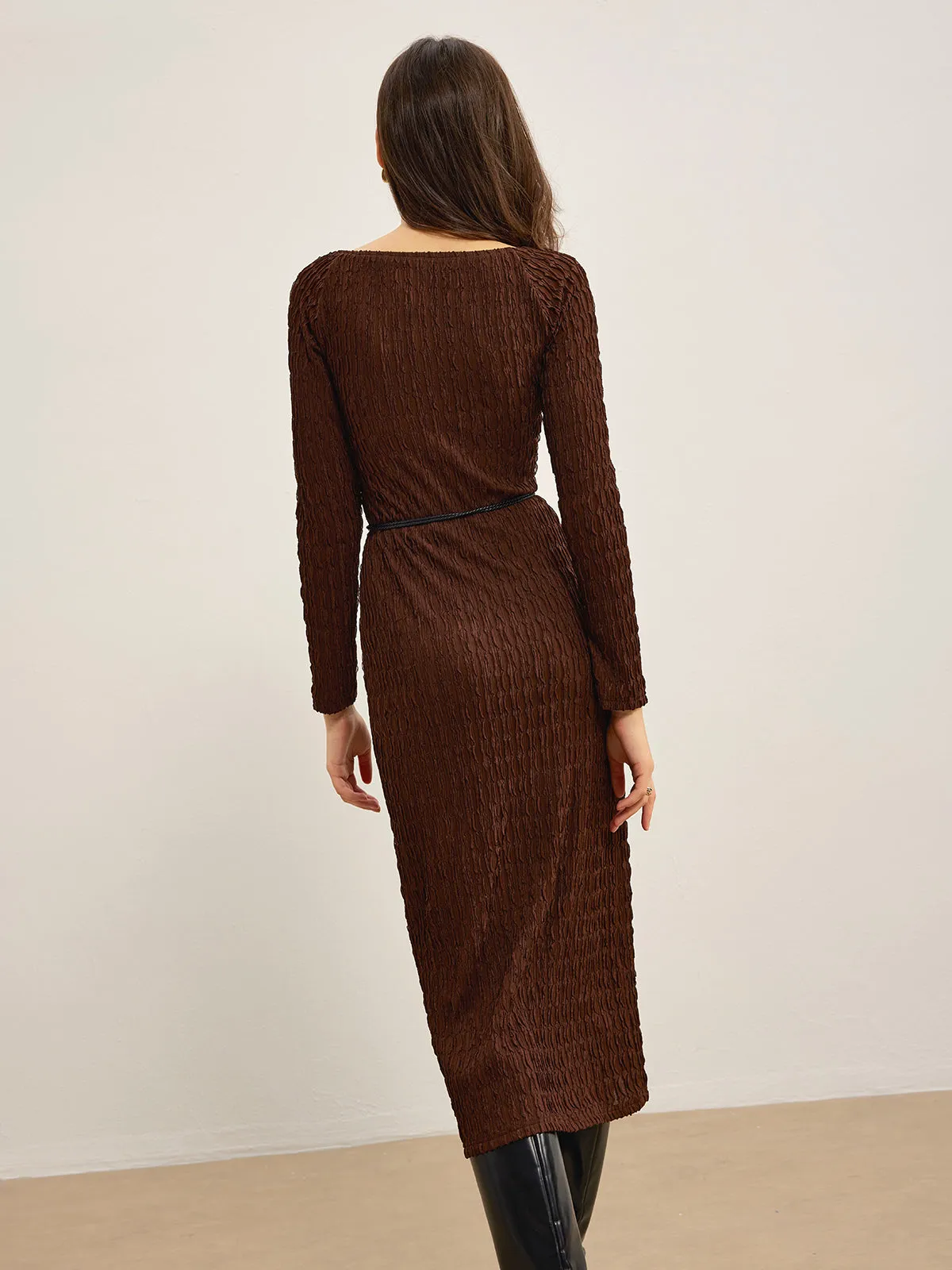 Plain Crinkle Textured Dress Without Belt sold by COMMENSE product image thumbnail 5