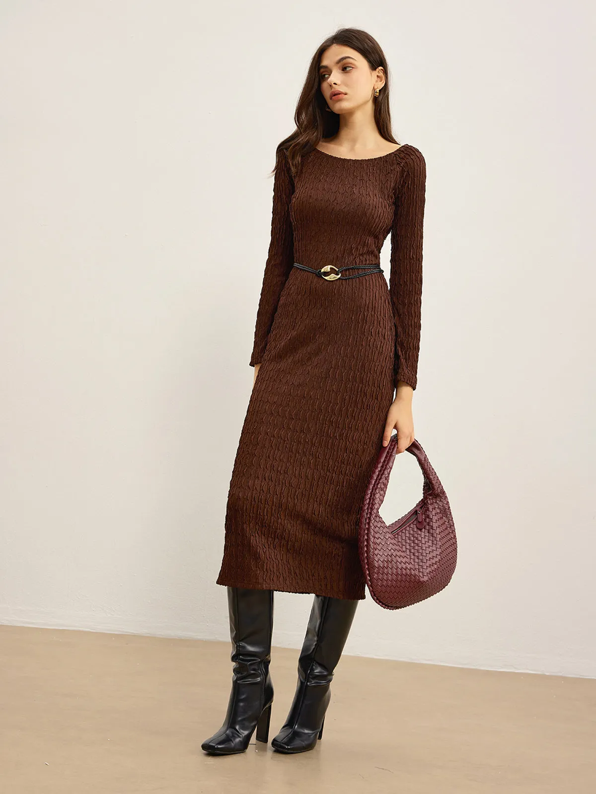 Plain Crinkle Textured Dress Without Belt sold by COMMENSE