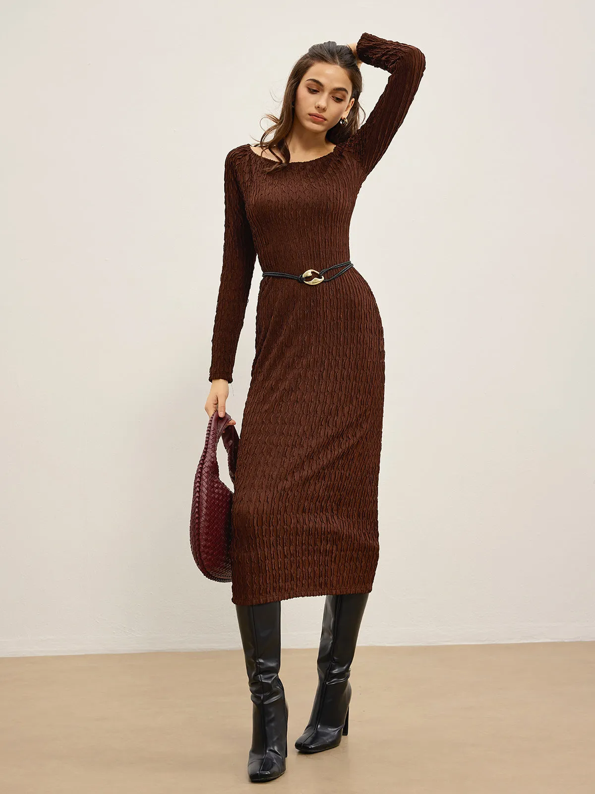 Plain Crinkle Textured Dress Without Belt sold by COMMENSE product image thumbnail 3