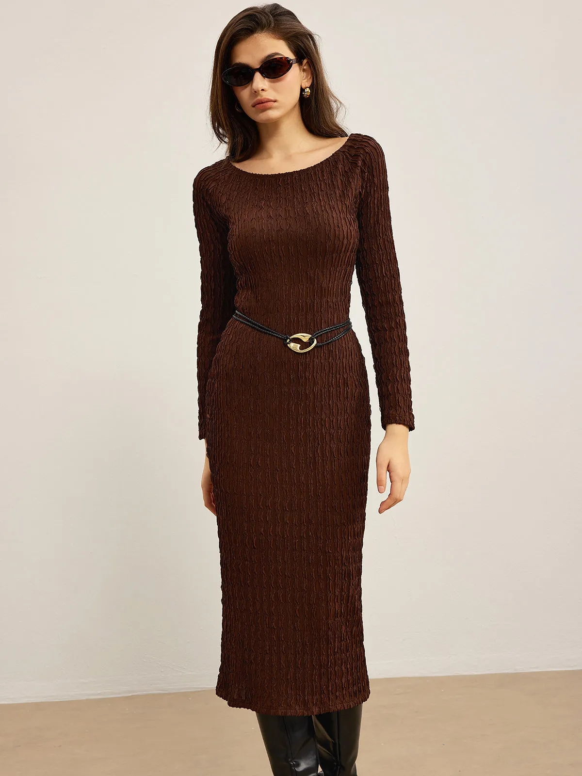Plain Crinkle Textured Dress Without Belt sold by COMMENSE product image thumbnail 4