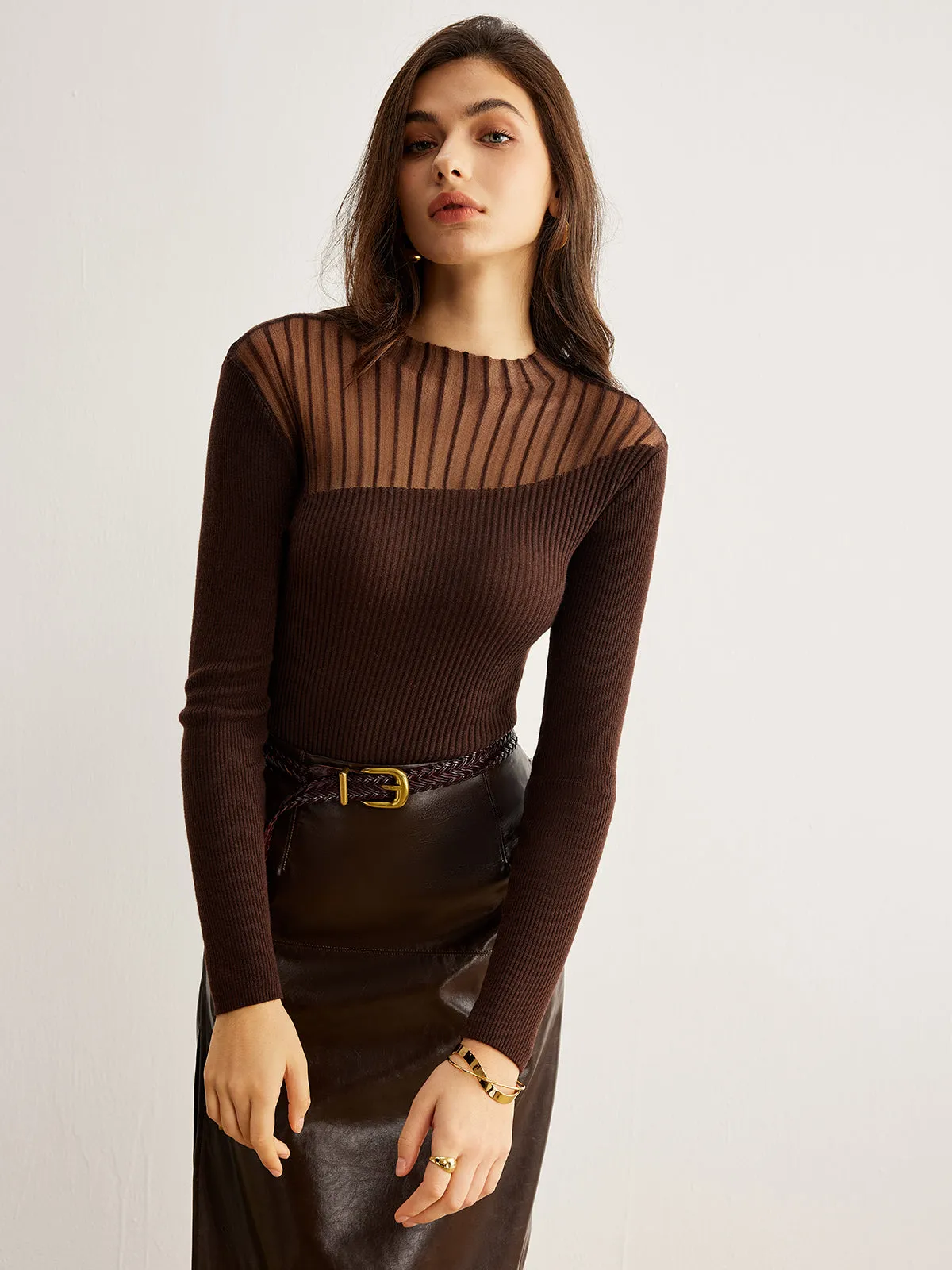 Retro Wool-Blend Panel Slim Sweater sold by COMMENSE product image thumbnail 3