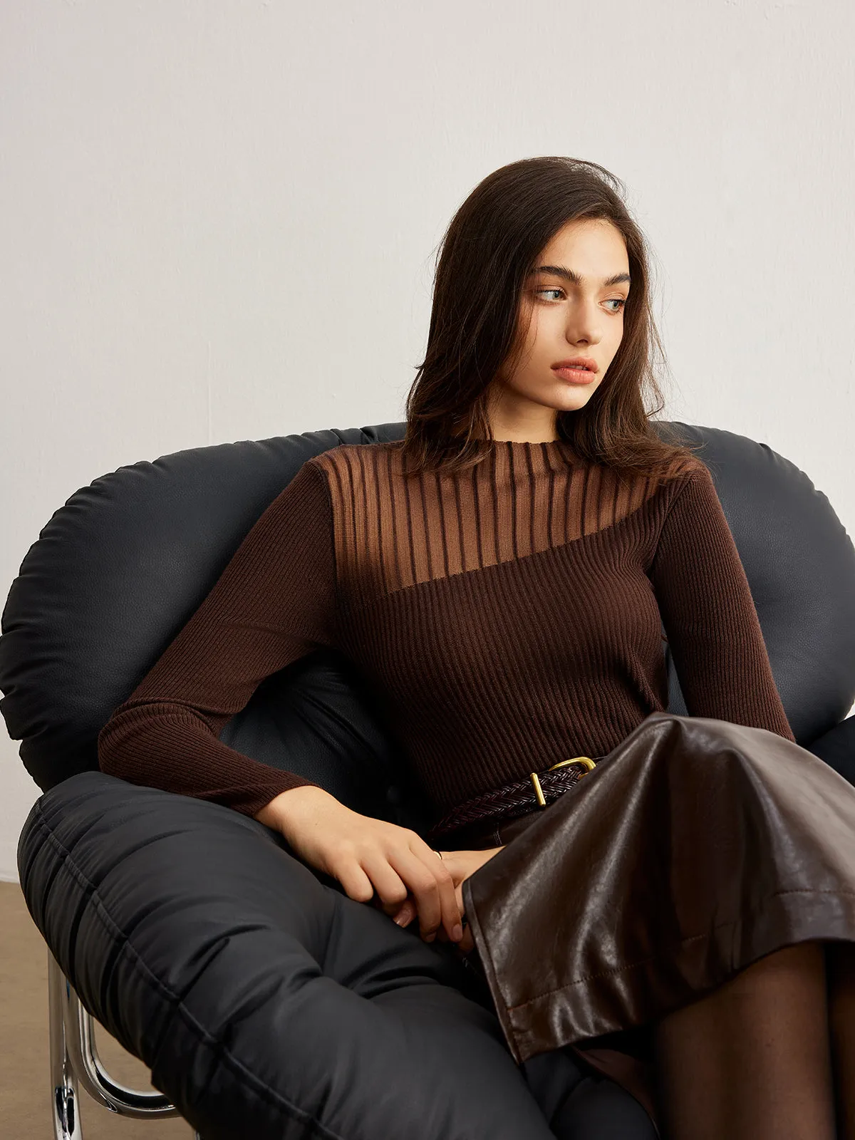 Retro Wool-Blend Panel Slim Sweater sold by COMMENSE product image thumbnail 4