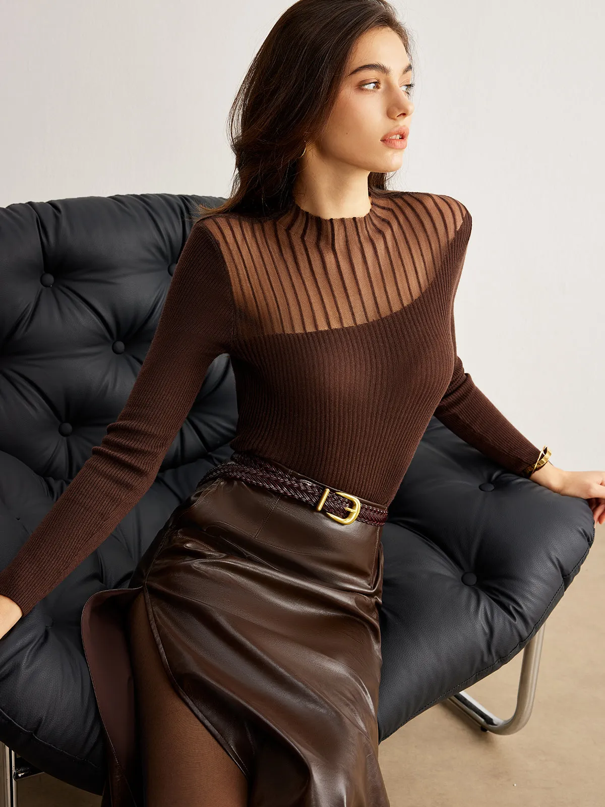 Retro Wool-Blend Panel Slim Sweater sold by COMMENSE