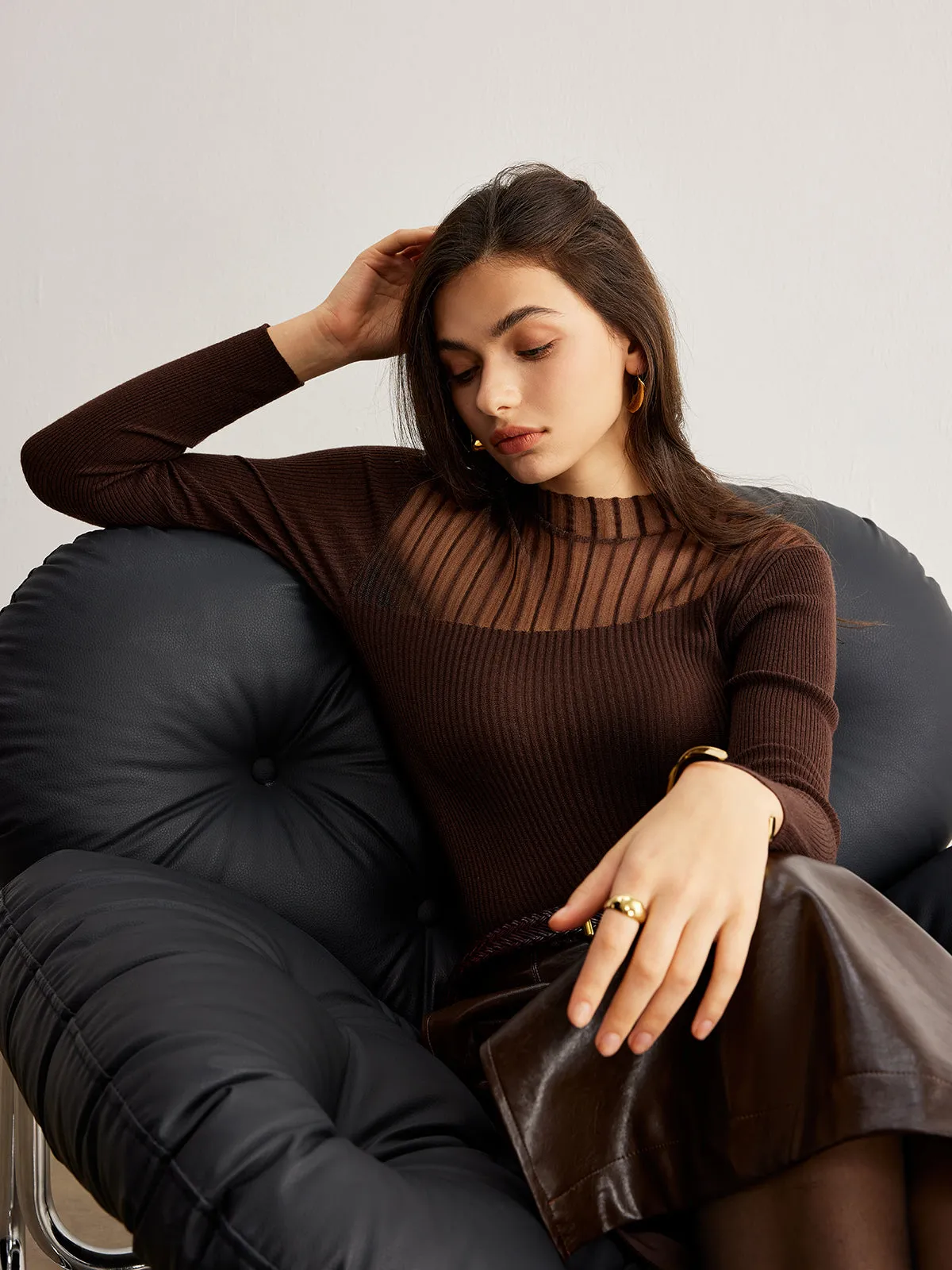 Retro Wool-Blend Panel Slim Sweater sold by COMMENSE product image thumbnail 5