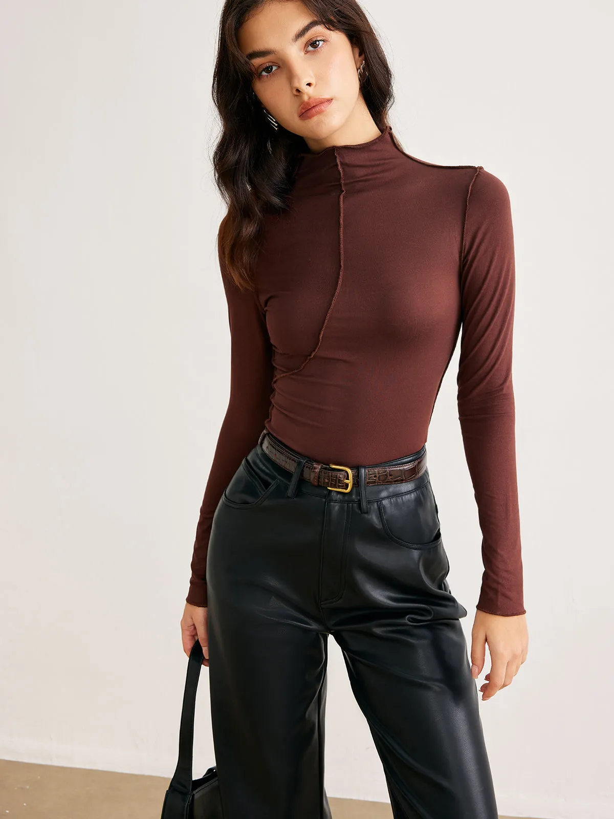 Mock Neck Piping Slim Jersey Top sold by COMMENSE product image thumbnail 3