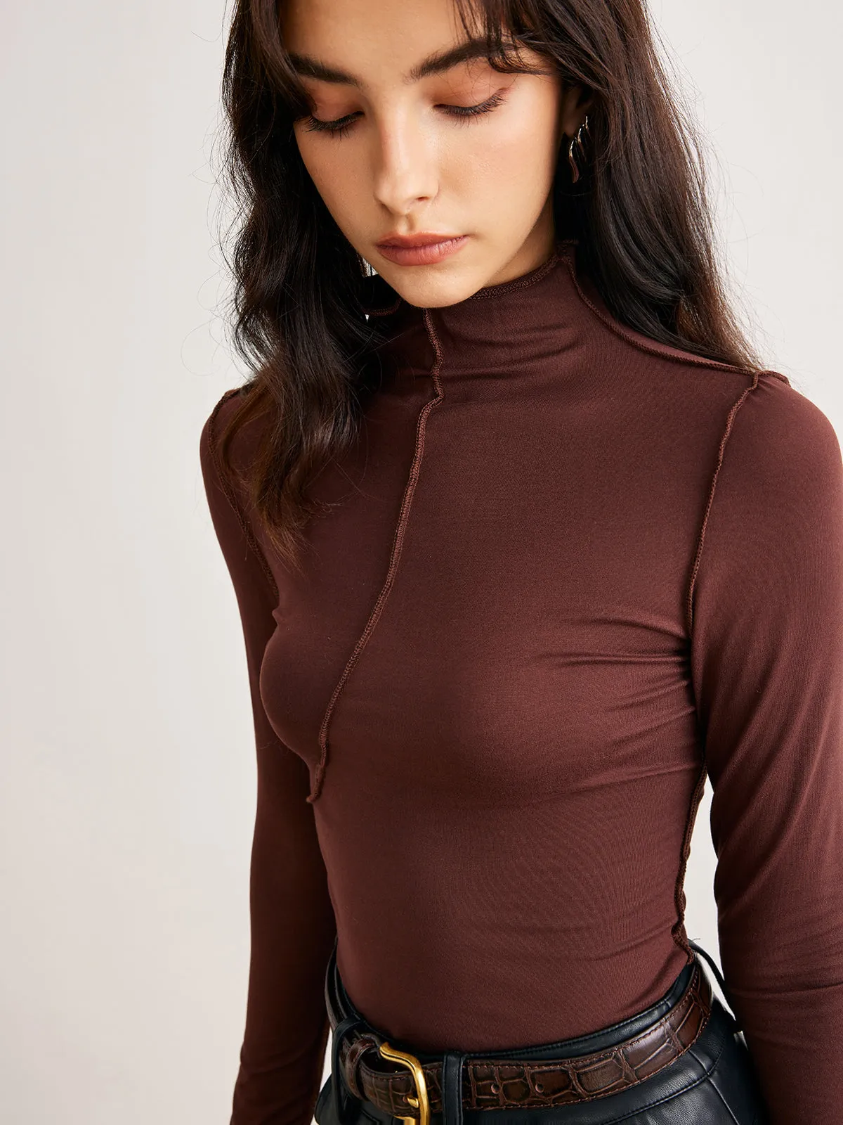 Mock Neck Piping Slim Jersey Top sold by COMMENSE product image thumbnail 5