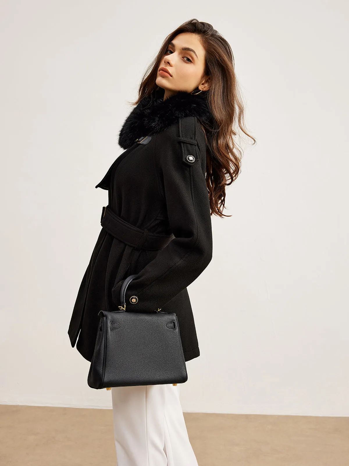 Adjustable Fur-Collar Belted Trench Coat sold by COMMENSE product image thumbnail 5