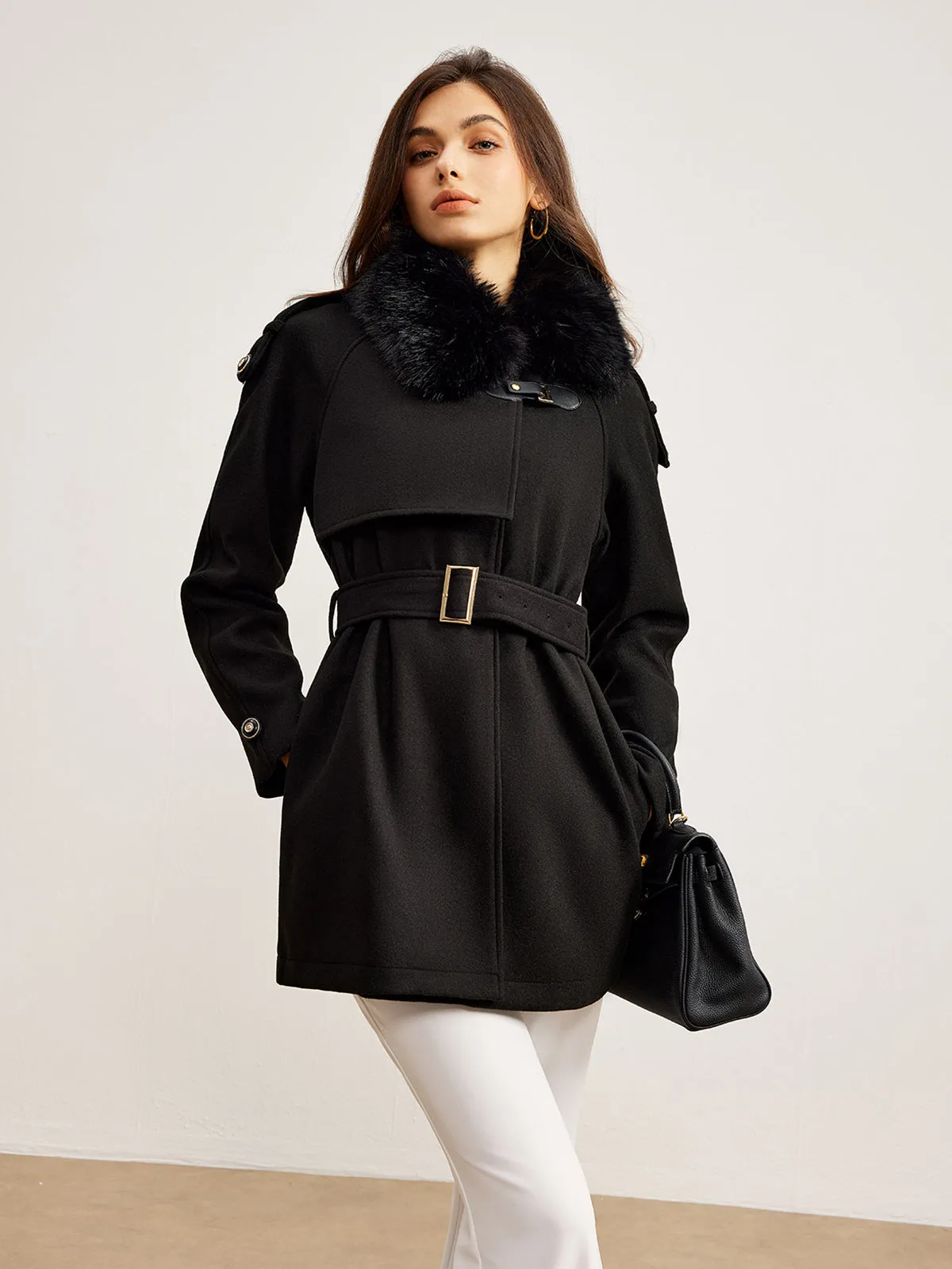 Adjustable Fur-Collar Belted Trench Coat sold by COMMENSE product image thumbnail 4