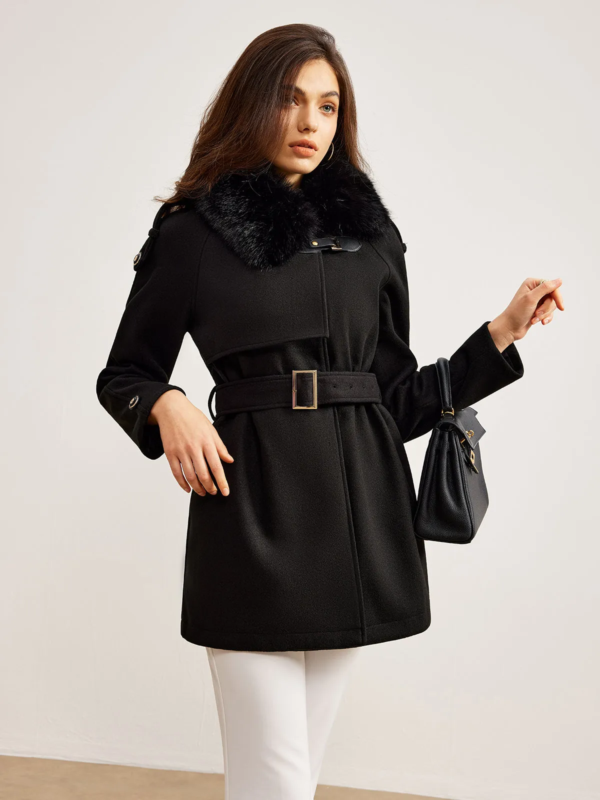 Adjustable Fur-Collar Belted Trench Coat sold by COMMENSE product image thumbnail 3