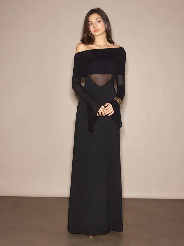 Off-Shoulder Sheer Panel Dress sold by COMMENSE
