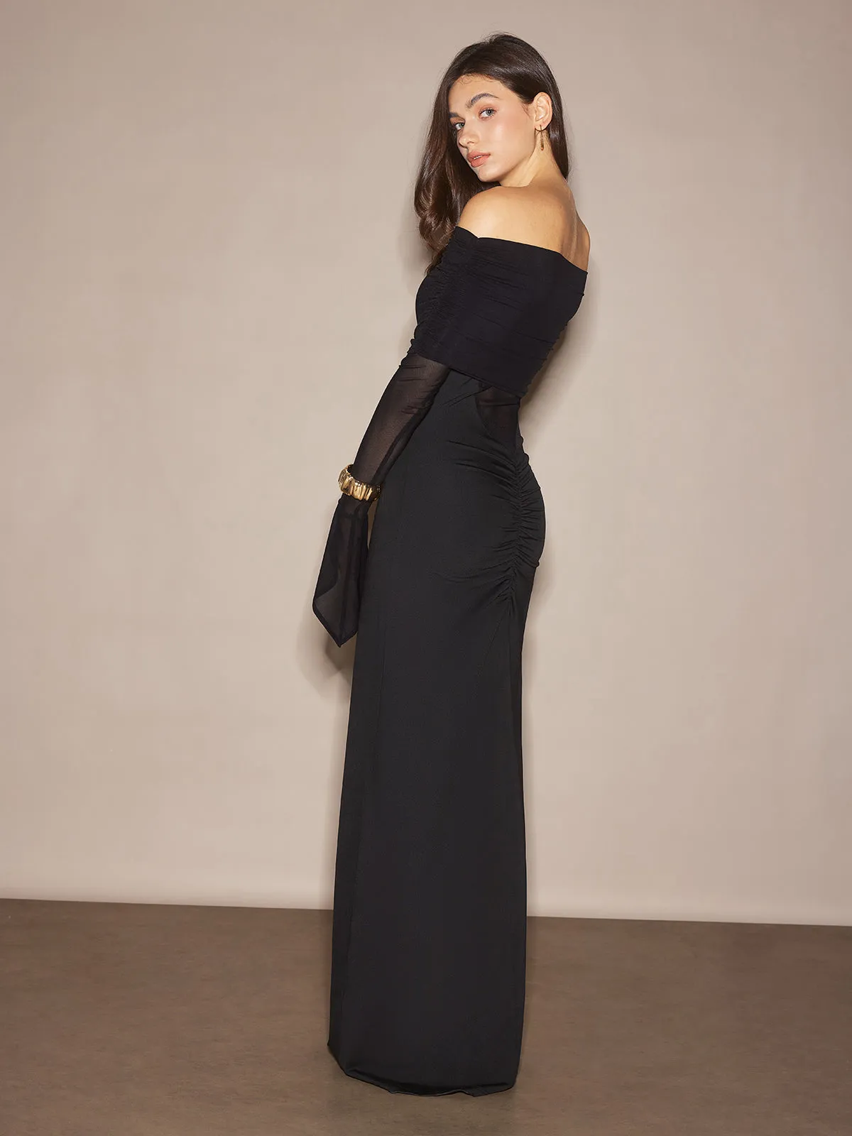 Off-Shoulder Sheer Panel Dress sold by COMMENSE product image thumbnail 4