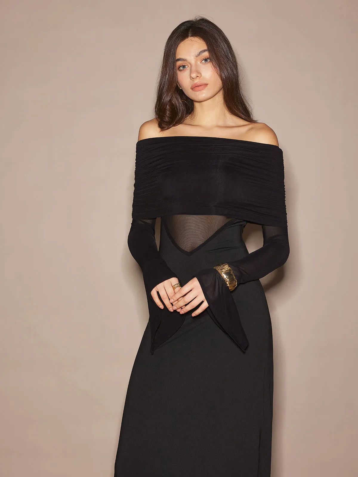 Off-Shoulder Sheer Panel Dress sold by COMMENSE product image thumbnail 2