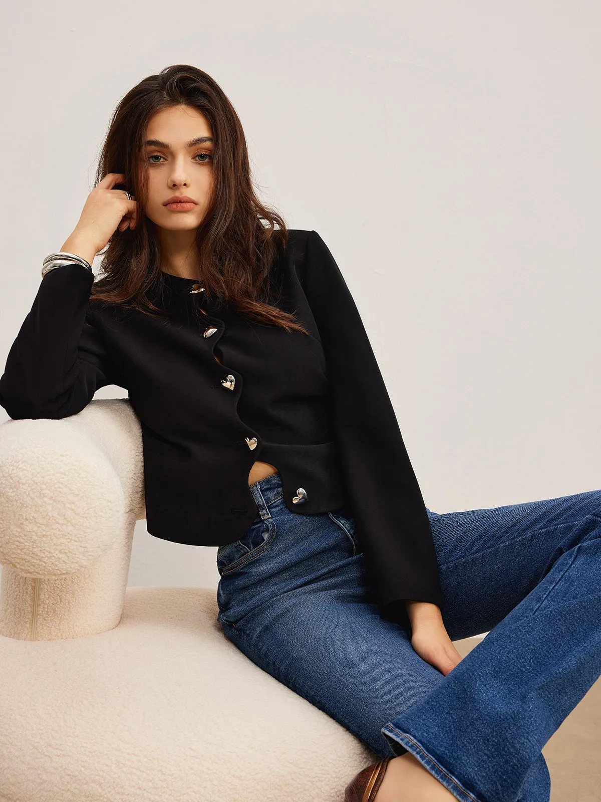 Heart-Button Regular Fit Blazer sold by COMMENSE