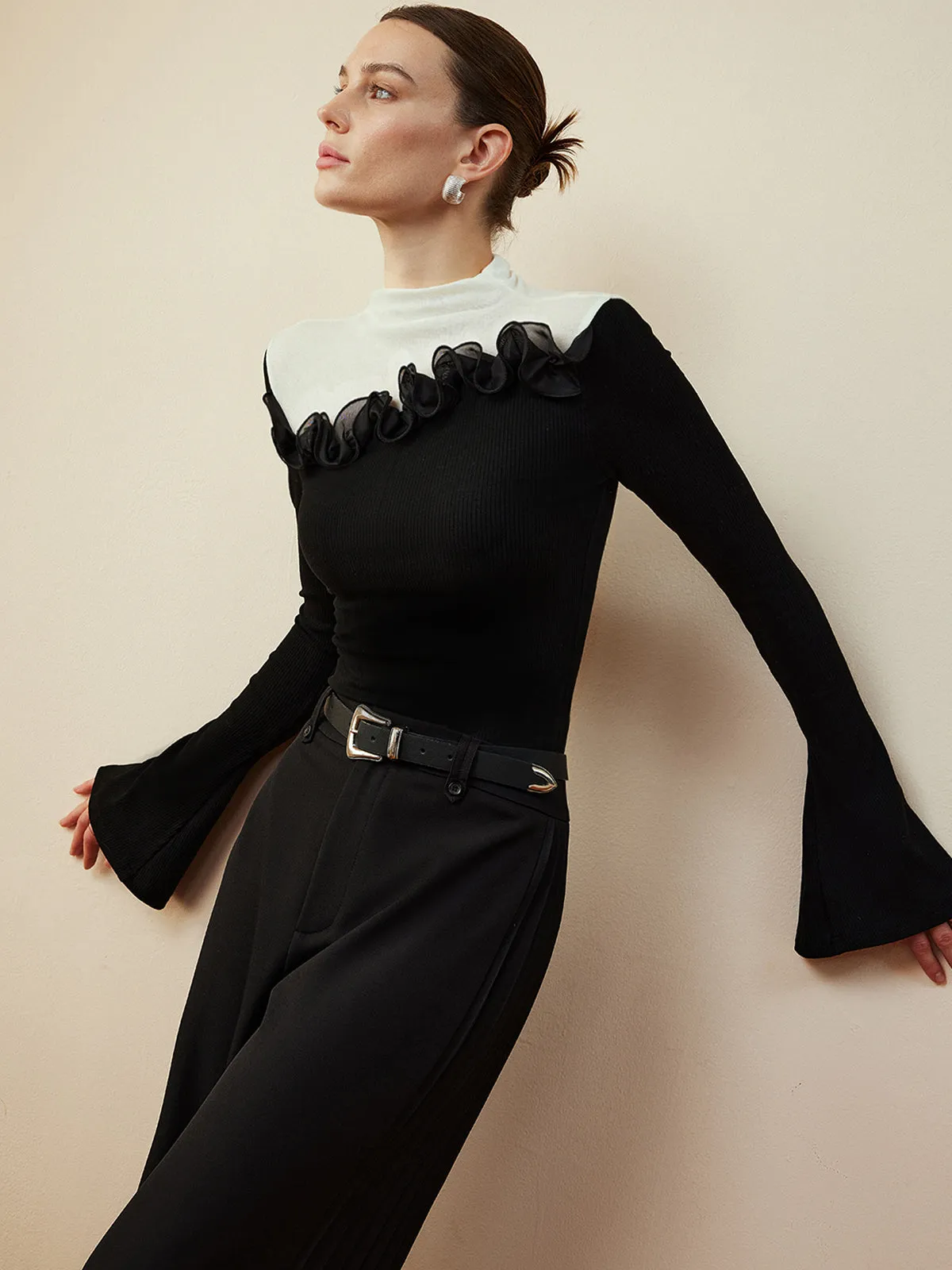 Romance Stand Collar Ruffle Blouse sold by COMMENSE