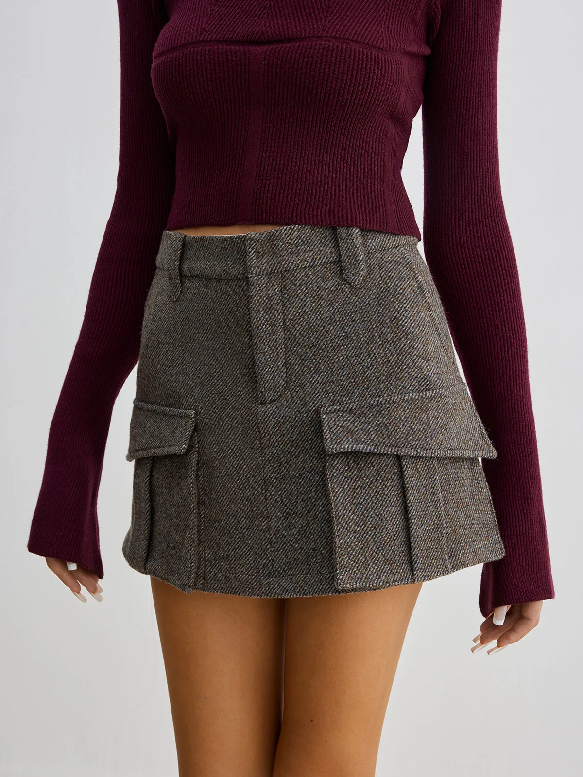 Wool-Blend Cargo Pockets Skirt sold by COMMENSE product image thumbnail 2