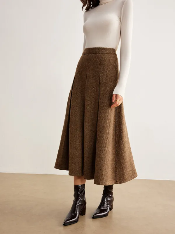 Wool-Blend Chevron Tweed Pockets Skirt sold by COMMENSE