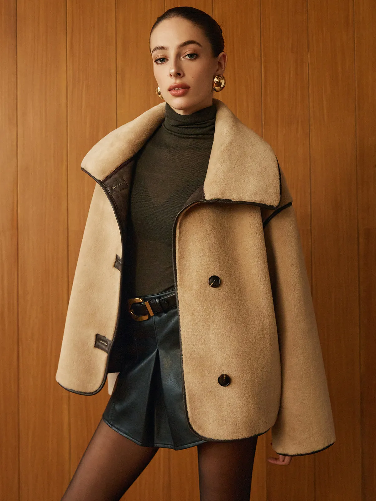 Contrast Piping Shift Minky Coat sold by COMMENSE product image thumbnail 4