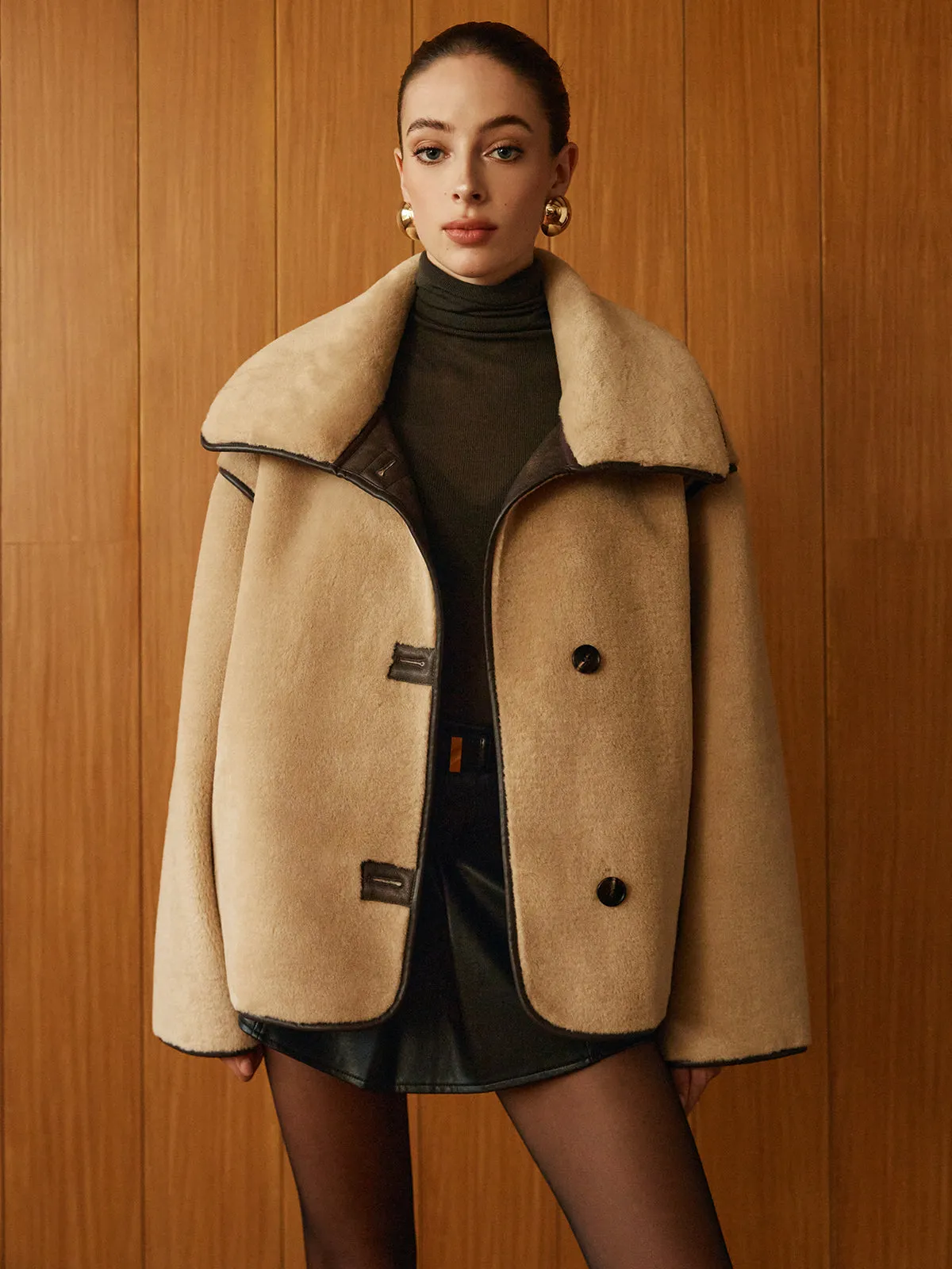 Contrast Piping Shift Minky Coat sold by COMMENSE product image thumbnail 2
