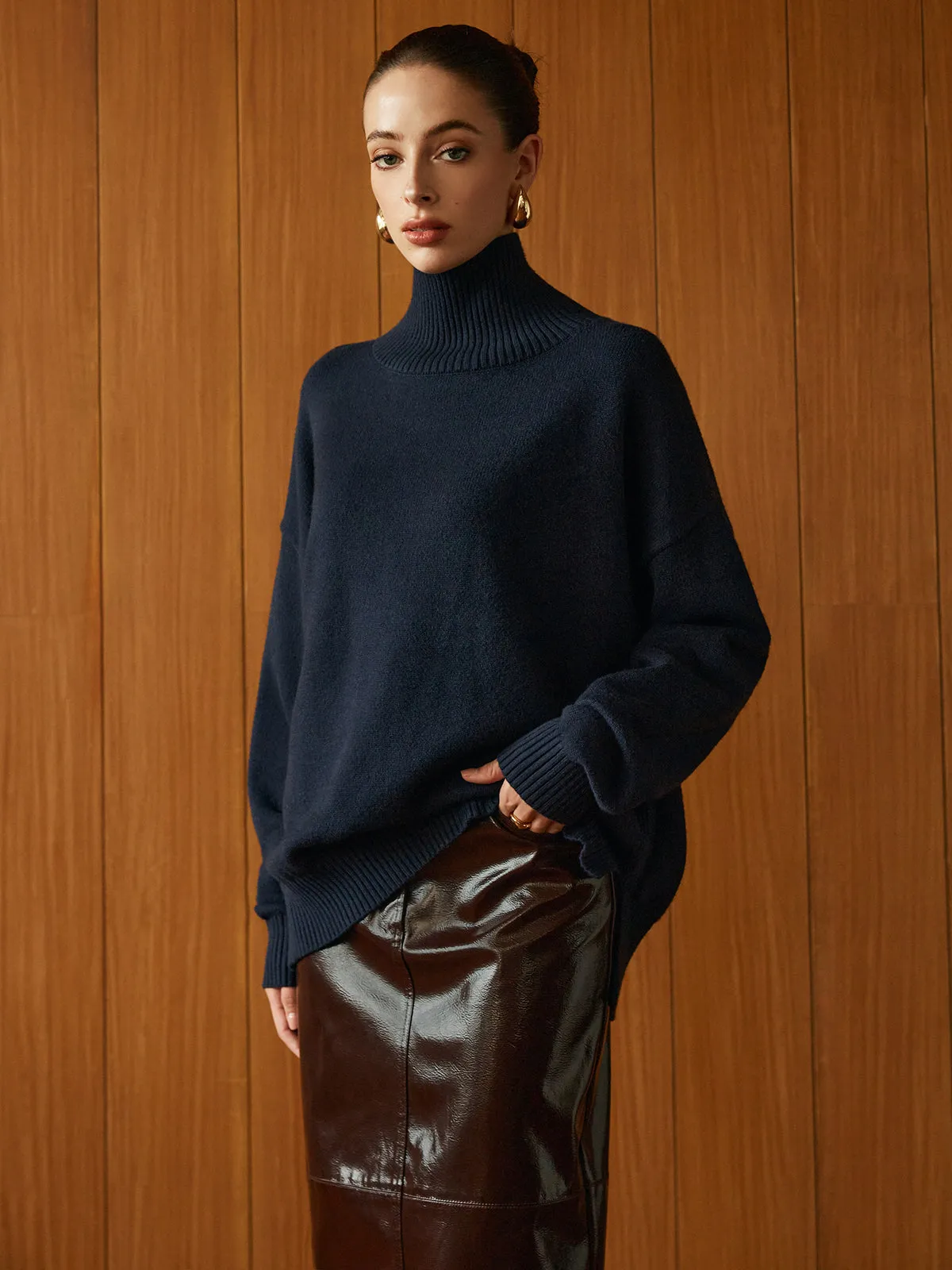 Versatile Plain Turtleneck Sweater sold by COMMENSE