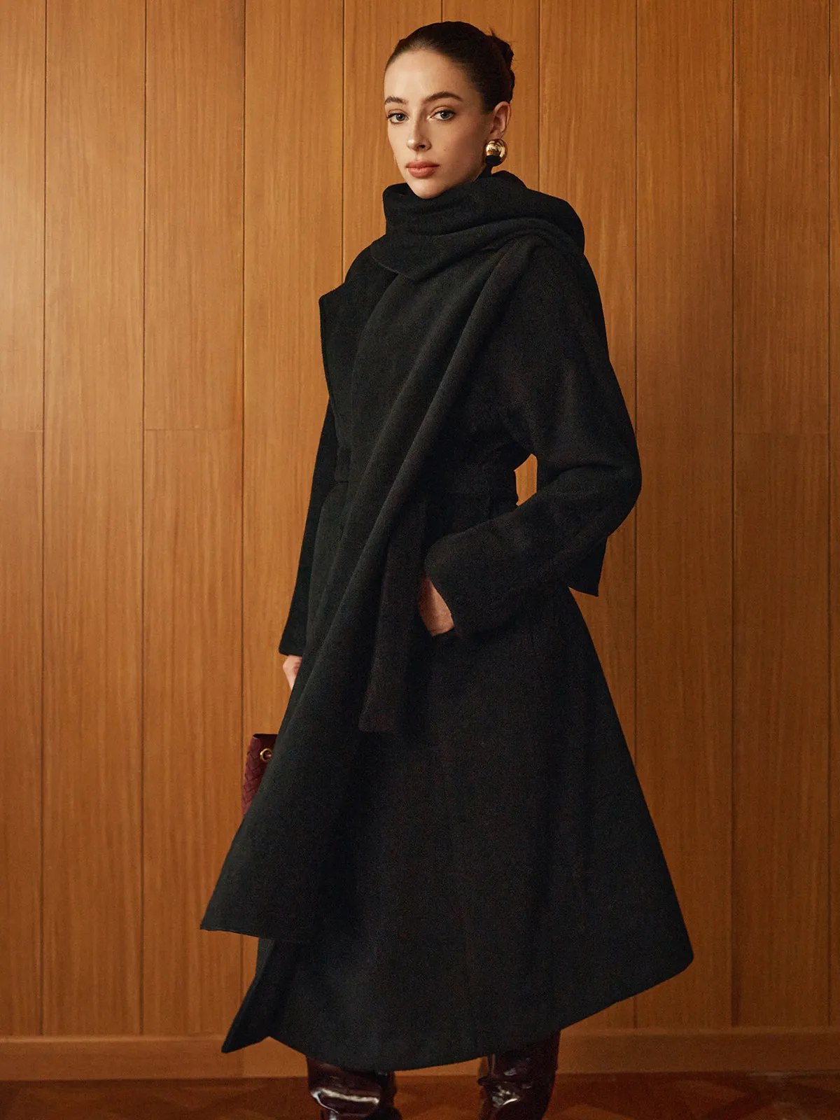 Versatile Belted Warm Coat With Scarf sold by COMMENSE