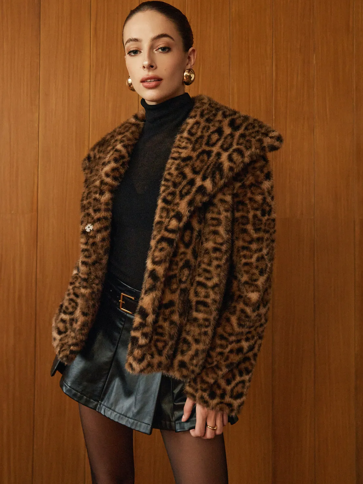 Leopard Printed Faux Fur Warm Coat sold by COMMENSE
