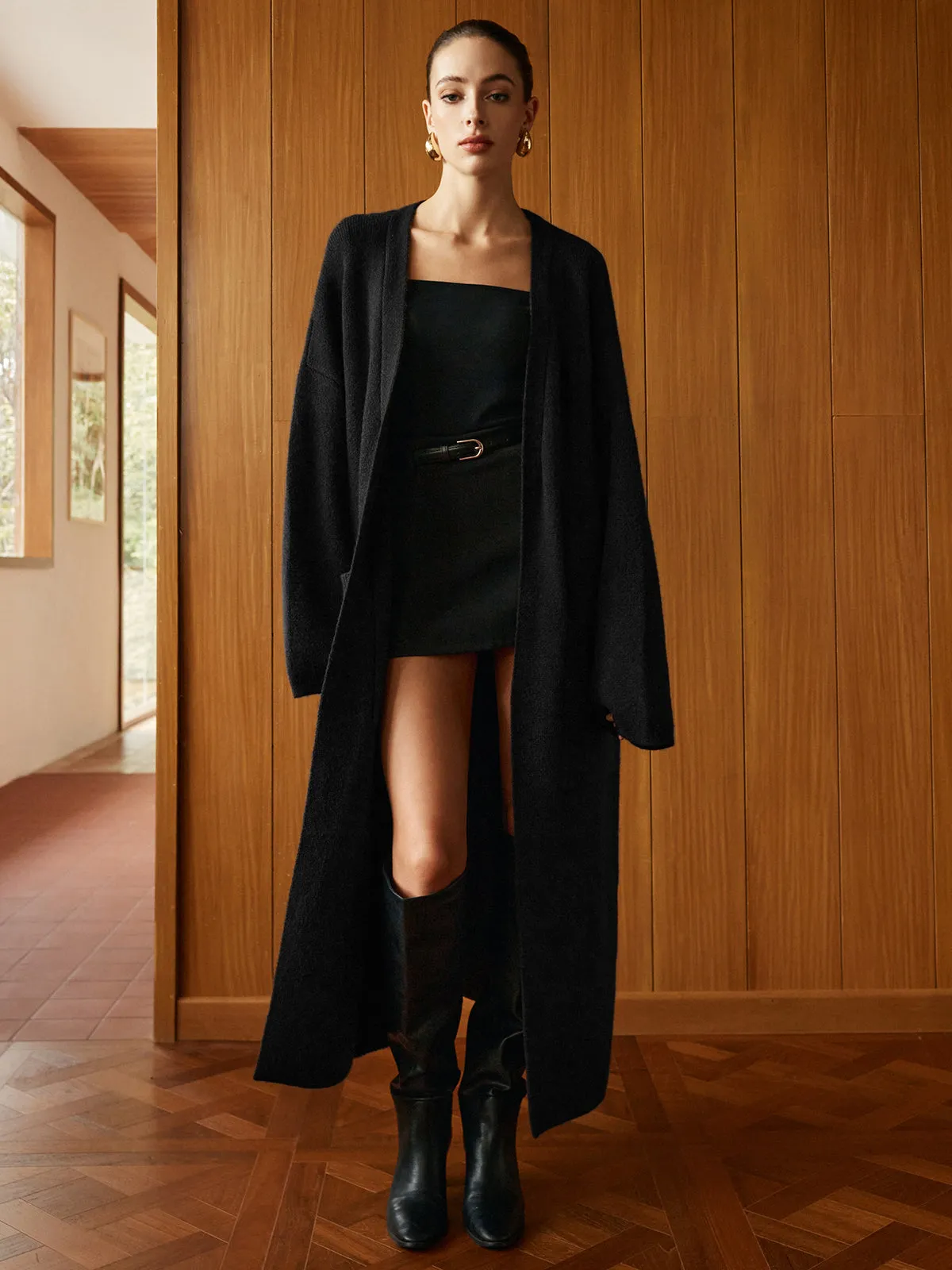 Pockets Long Knit Outerwear With Scarf sold by COMMENSE product image thumbnail 3