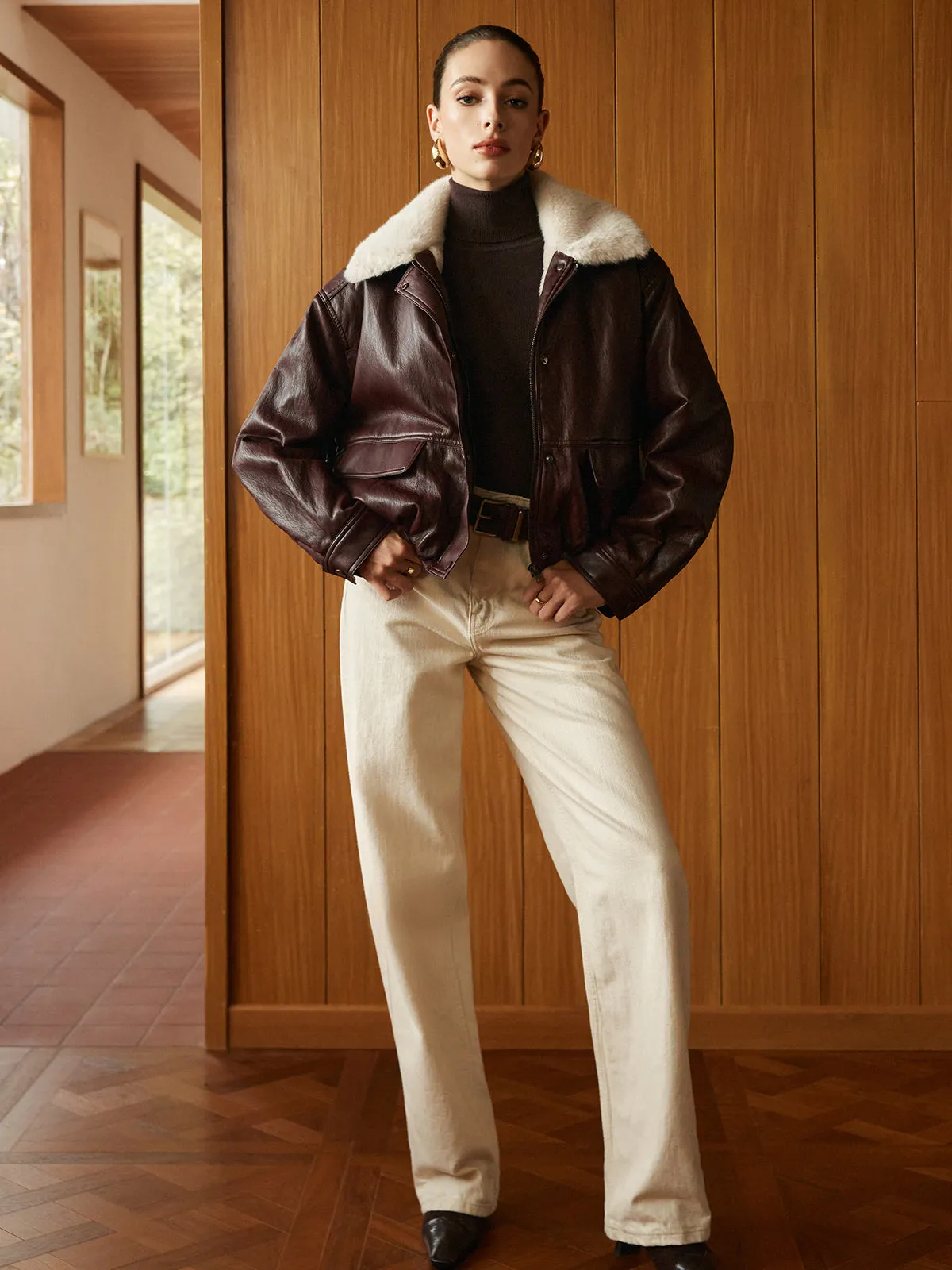 Fleece Lined Faux Leather Zipper Coat sold by COMMENSE product image thumbnail 3