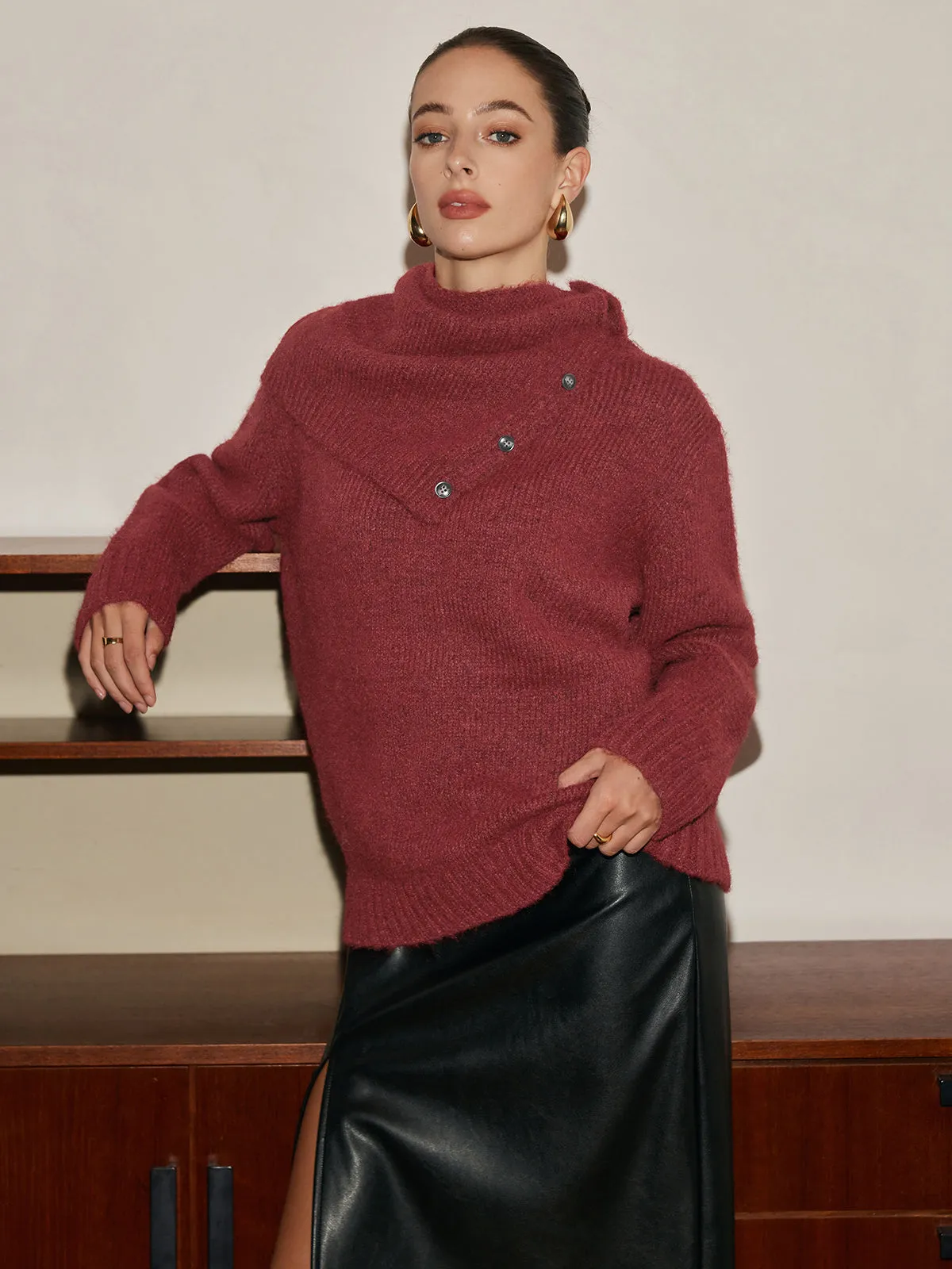 Adjustable Scarf Wool-Blend Sweater sold by COMMENSE