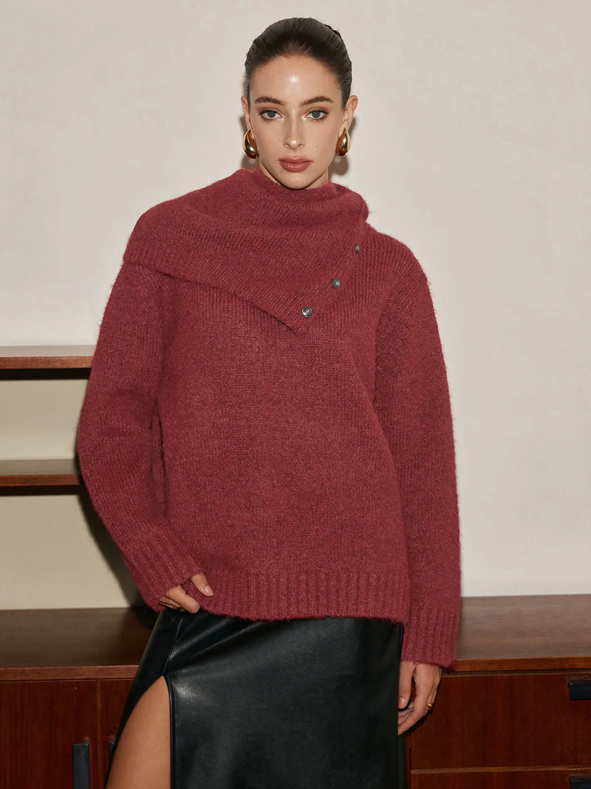 Adjustable Scarf Wool-Blend Sweater sold by COMMENSE product image thumbnail 2