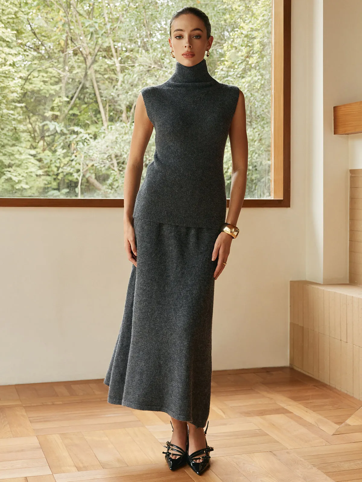 Minimalist Turtleneck Sleeveless Skirt Set sold by COMMENSE