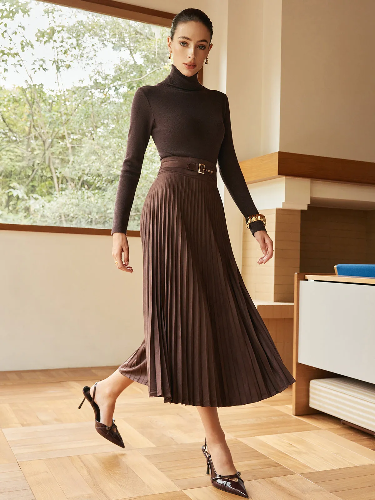 Pleated Suede Skirt sold by COMMENSE product image thumbnail 4