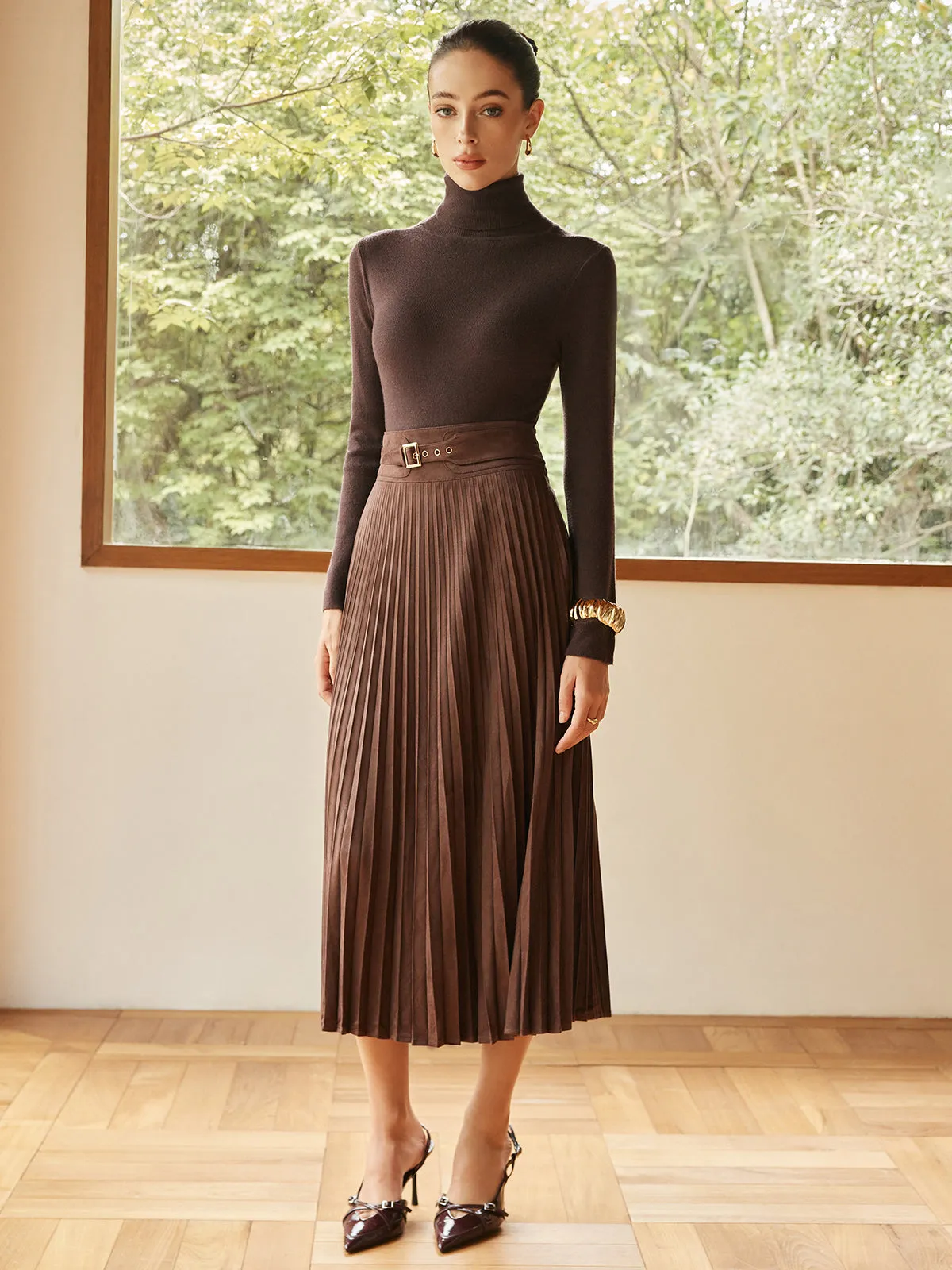 Pleated Suede Skirt sold by COMMENSE product image thumbnail 5