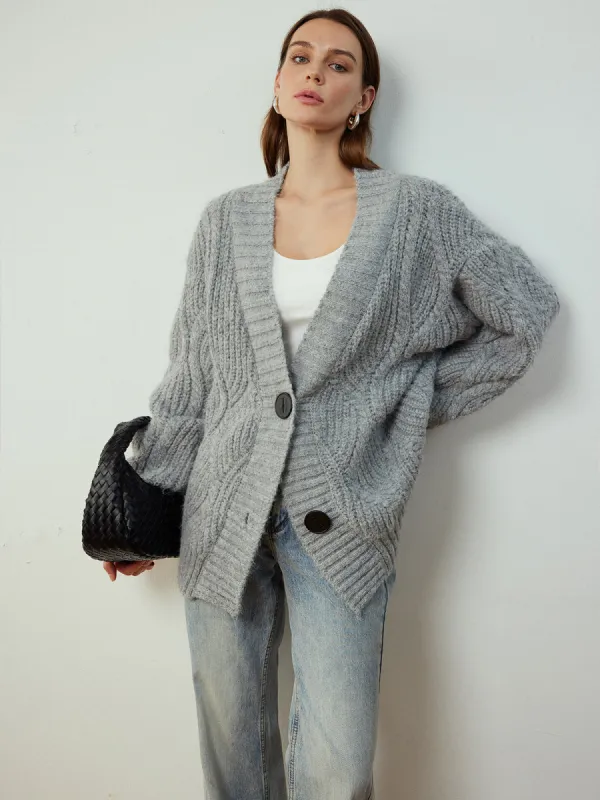 Cable-Knit Button Cardigan sold by COMMENSE