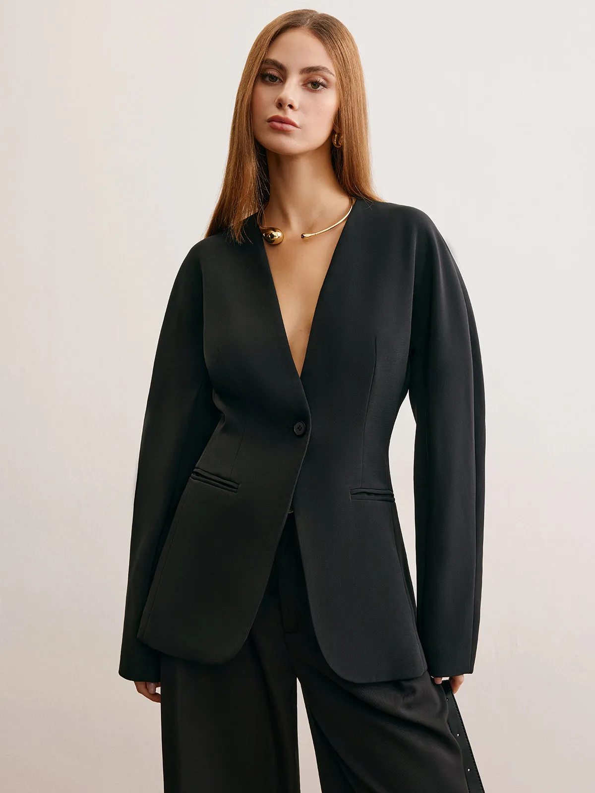 Utility Split Button Cinched Blazer sold by COMMENSE