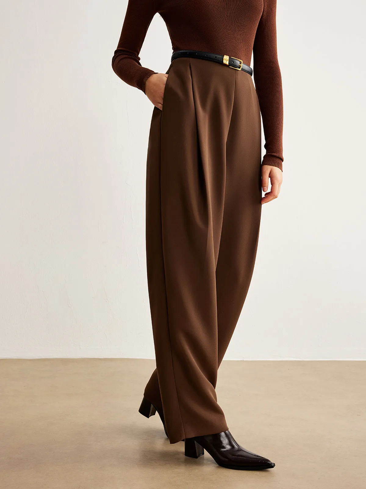 Plain Pleated Pockets Pants Without Belt sold by COMMENSE