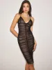 Mesh Pleated Sexy Tight Cami Dress sold by COMMENSE