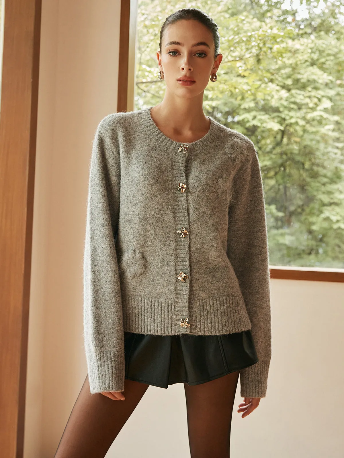 Knit-Floral Metal Button Cardigan sold by COMMENSE product image thumbnail 4