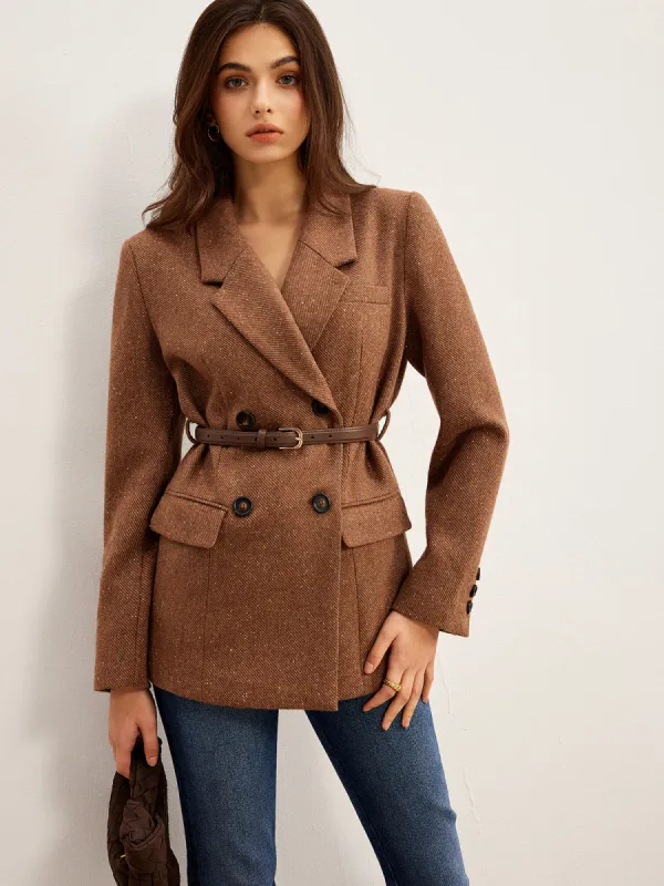 Wool-Blend Textured Belted Blazer sold by COMMENSE