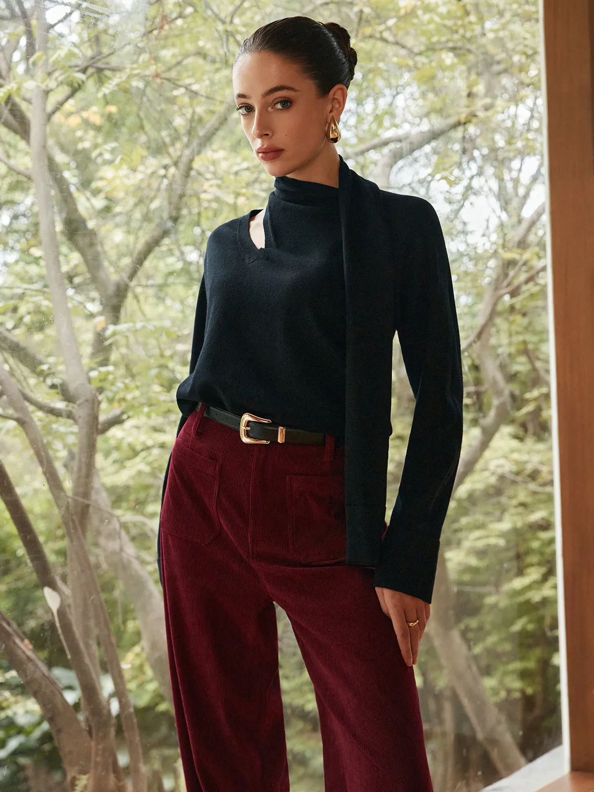 Minimalist Wool-Blend Scarf Sweater sold by COMMENSE product image thumbnail 4