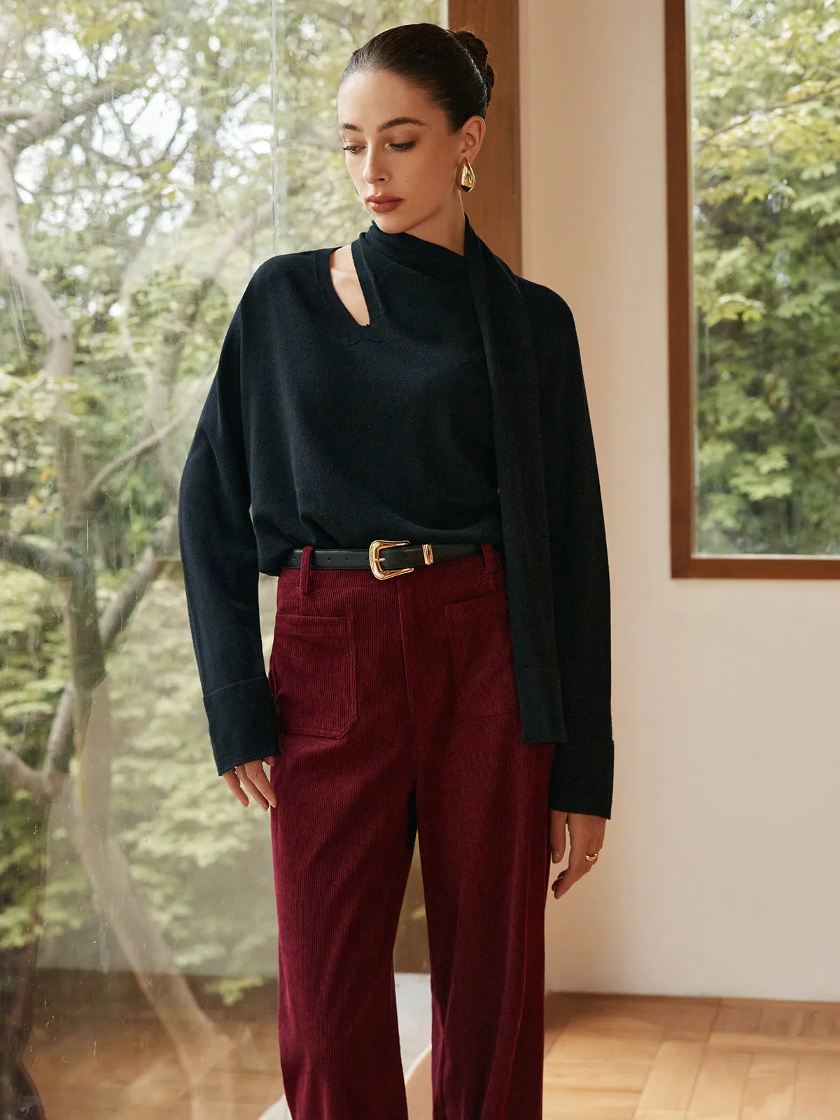 Minimalist Wool-Blend Scarf Sweater sold by COMMENSE product image thumbnail 2