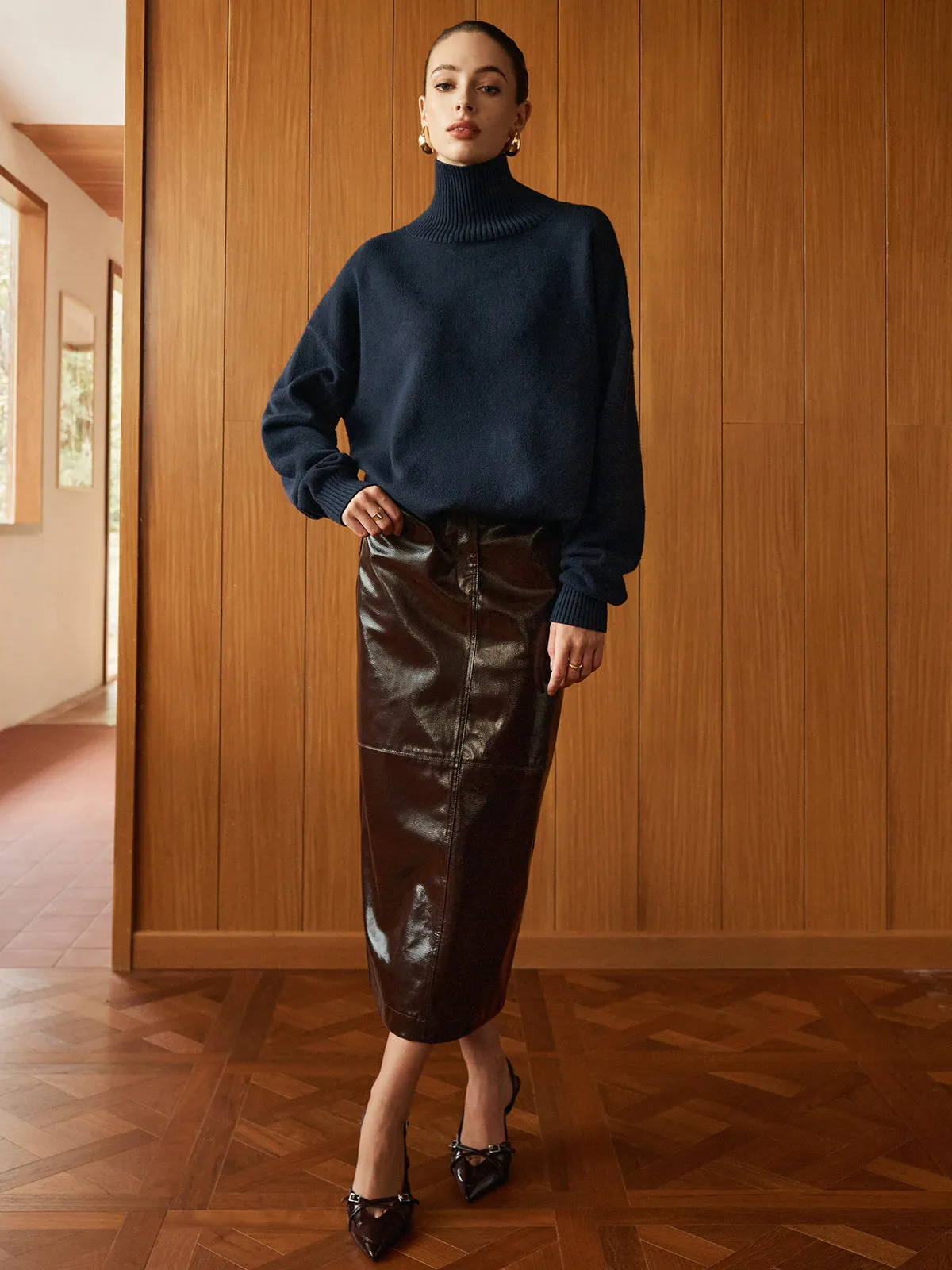 Pocket Split Faux Leather Skirt sold by COMMENSE product image thumbnail 5