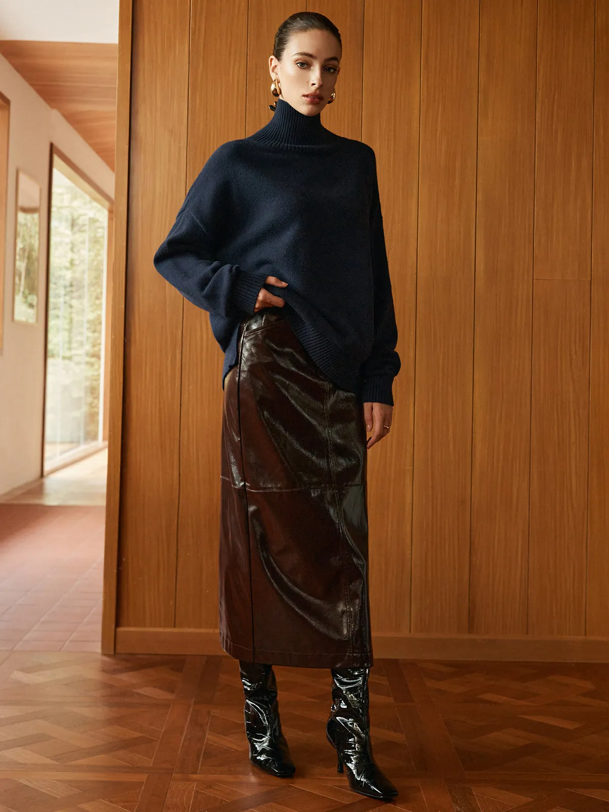 Pocket Split Faux Leather Skirt sold by COMMENSE product image thumbnail 2