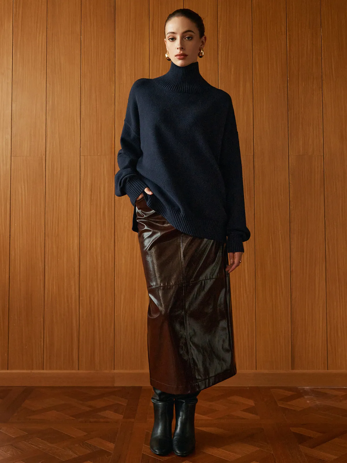 Pocket Split Faux Leather Skirt sold by COMMENSE product image thumbnail 3