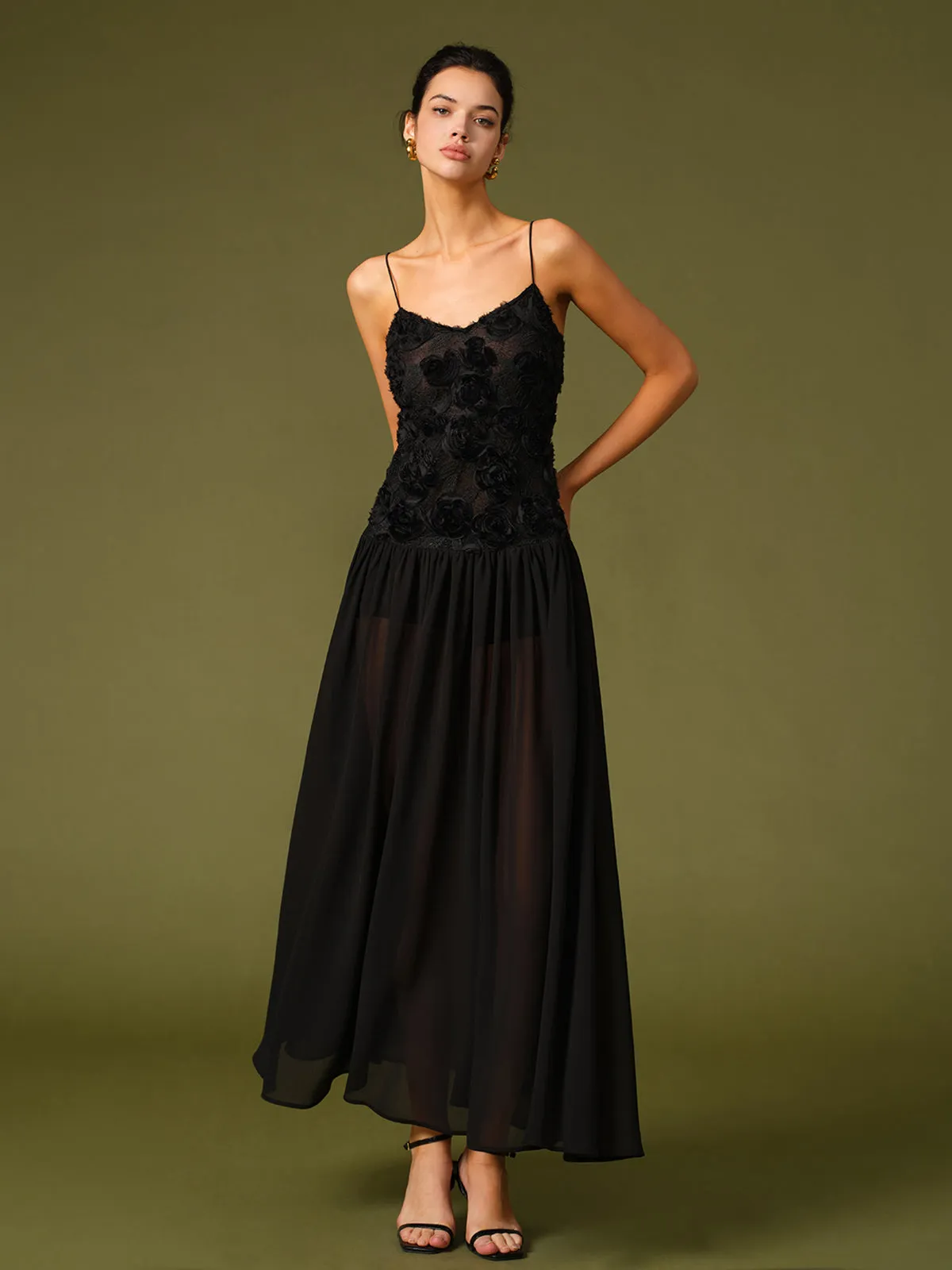 3D Flower Chiffon Panel Cami Dress sold by COMMENSE product image thumbnail 2