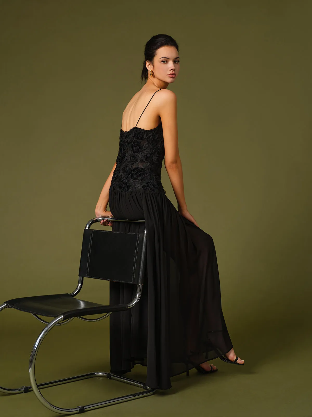 3D Flower Chiffon Panel Cami Dress sold by COMMENSE product image thumbnail 5